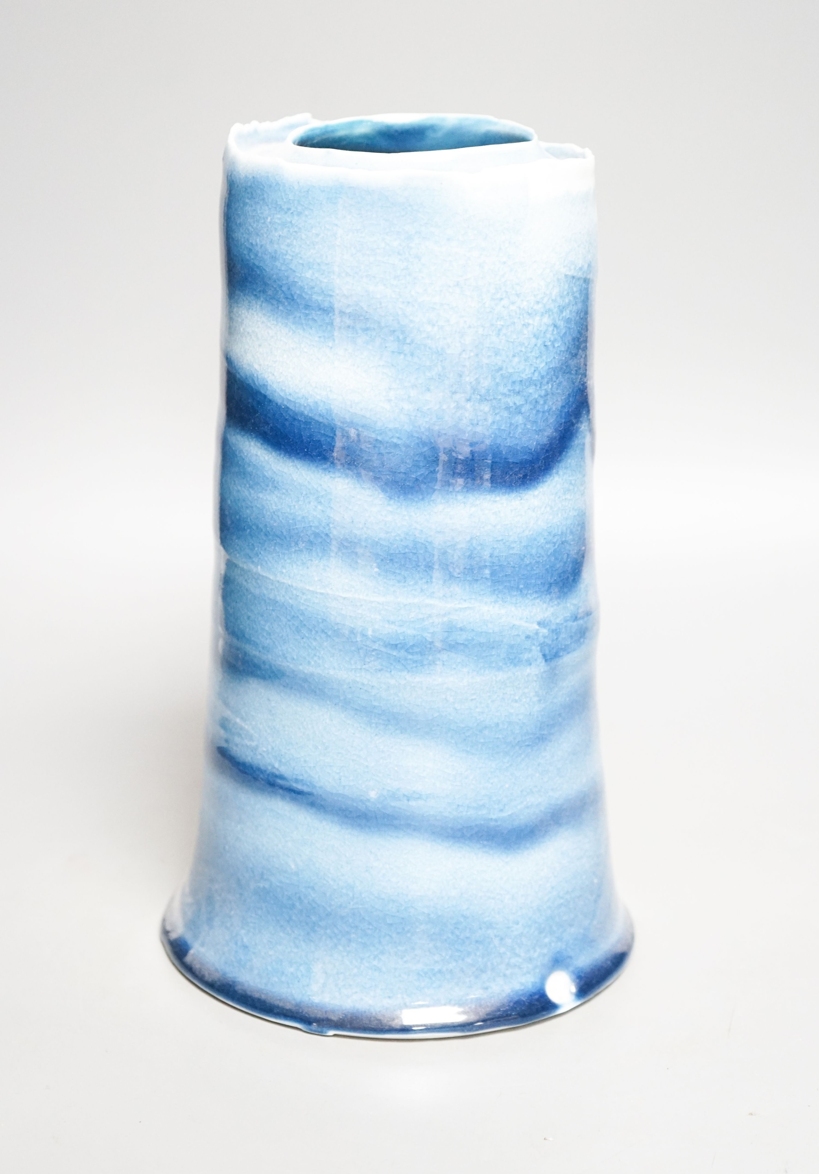 Tanya Gomez (b.1974), a blue glazed thrown cylindrical vase 30cm